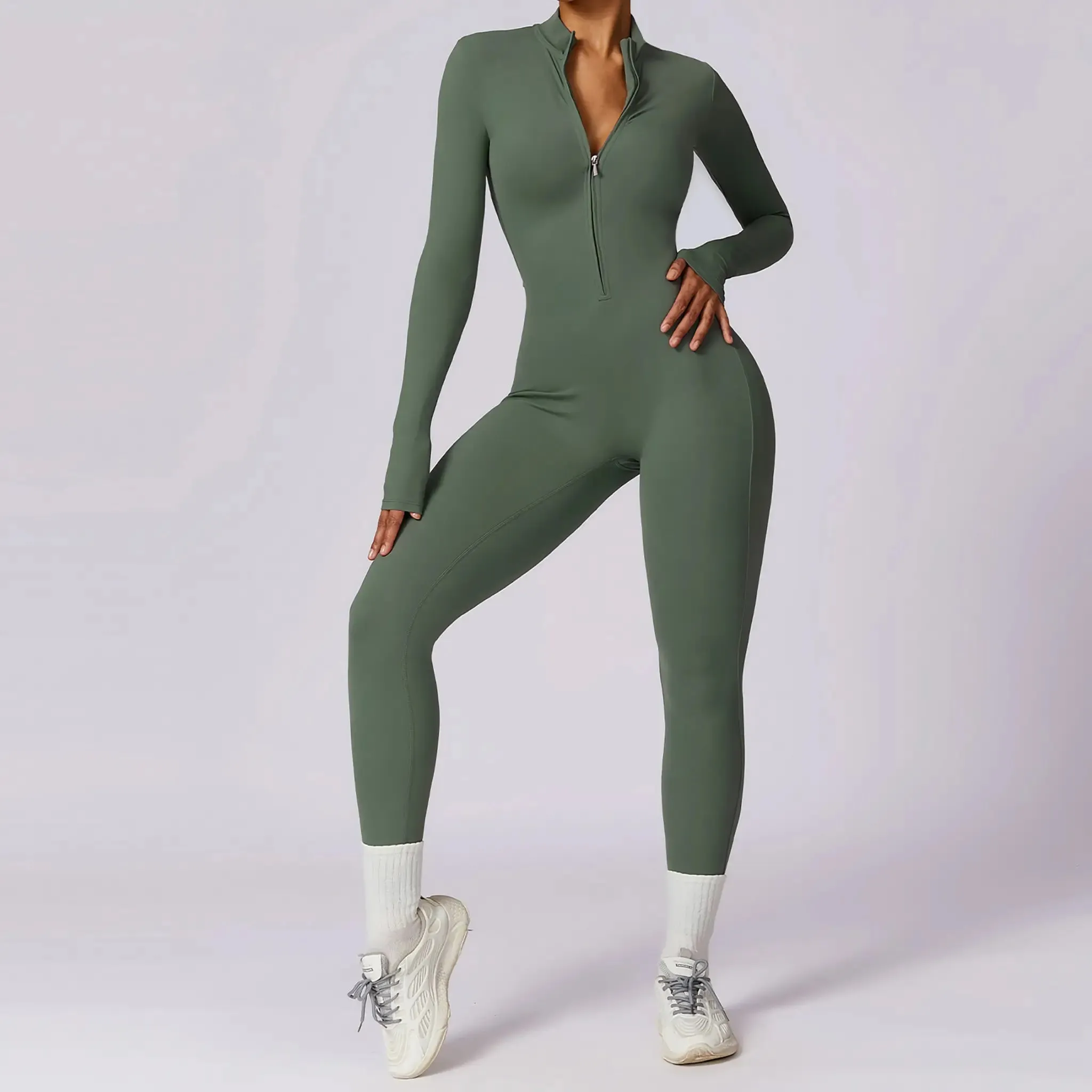Long-sleeve Zipper Yoga Sports Jumpsuit