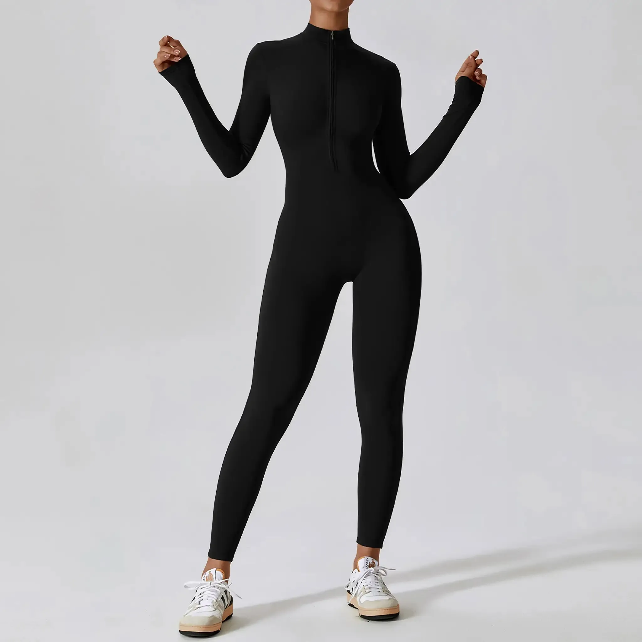 Long-sleeve Zipper Yoga Sports Jumpsuit