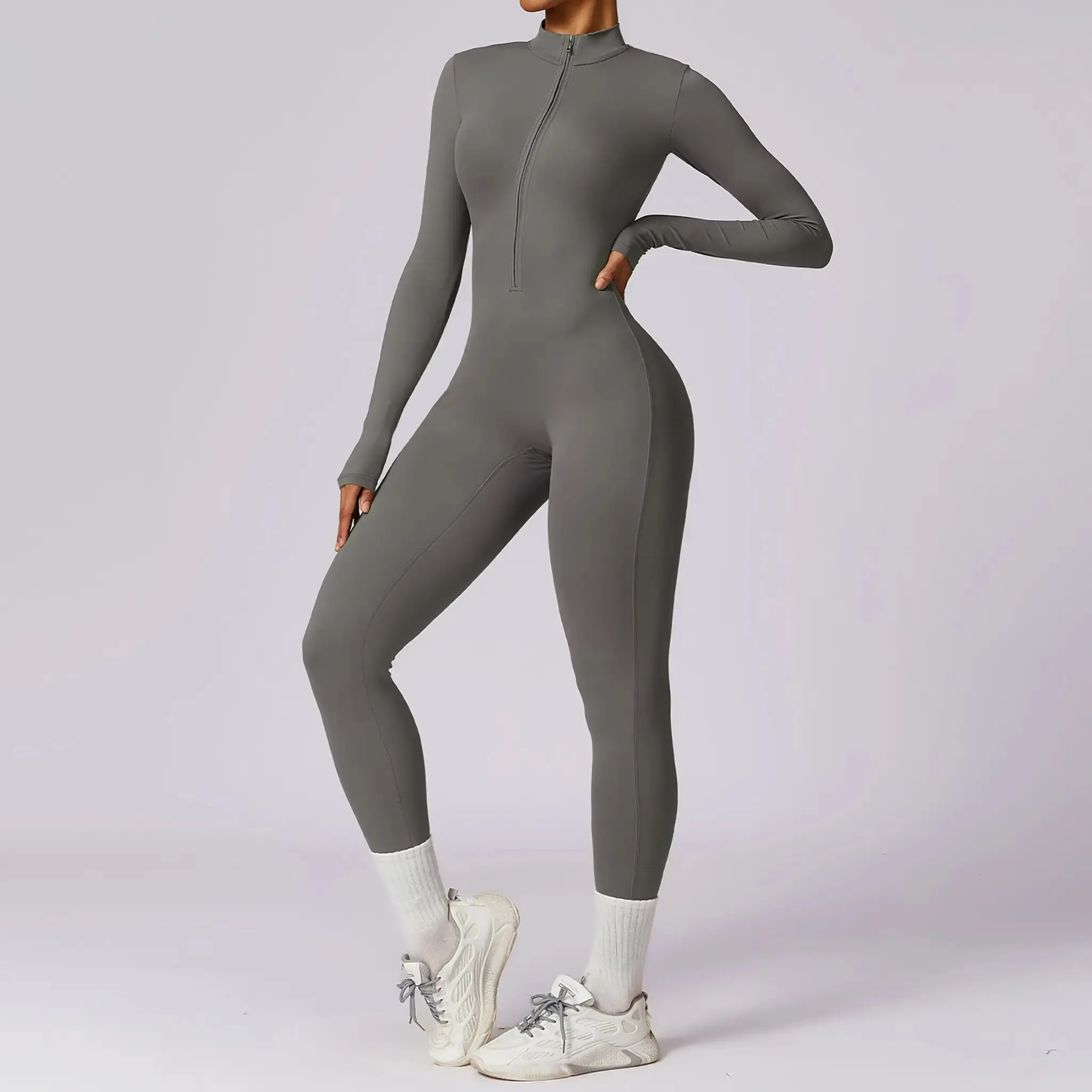 Long-sleeve Zipper Yoga Sports Jumpsuit