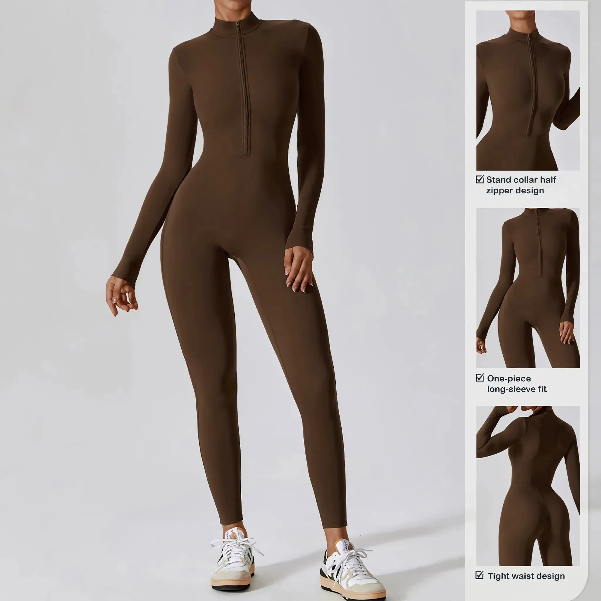 Long-sleeve Zipper Yoga Sports Jumpsuit