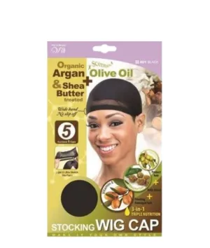 M&M Qfitt Argan & Shea Butter Olive Oil Stocking Wig Cap 5 PCS #801 [Black]