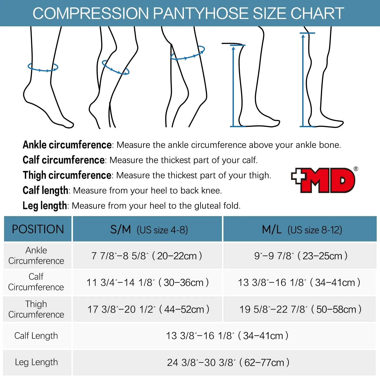  MD 15-20mmHg Women's Footless Compression Pantyhose Tights Medical Quality Support Stocking BlackM Medium-Large Black