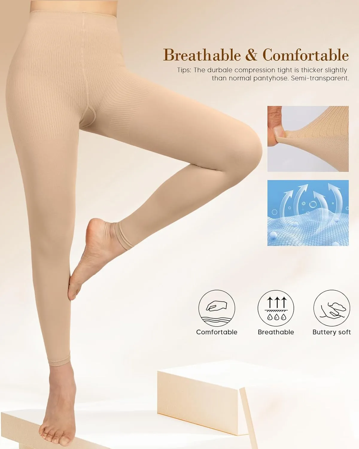 Medical Compression Pantyhose for Women 8-15mmHg, Graduated Support Footless Compression Tight, High Waist Circulation Compression Leggings, Comfort All Days, for Varicose Veins, Leg Pain(Nude, M)