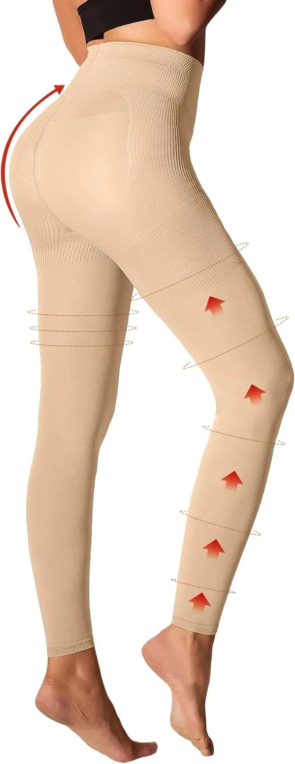 Medical Compression Pantyhose for Women 8-15mmHg, Graduated Support Footless Compression Tight, High Waist Circulation Compression Leggings, Comfort All Days, for Varicose Veins, Leg Pain(Nude, M)