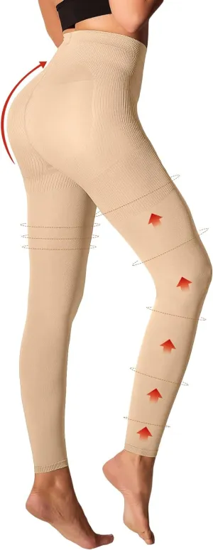 Medical Compression Pantyhose for Women 8-15mmHg, Graduated Support Footless Compression Tight, High Waist Circulation Compression Leggings, Comfort All Days, for Varicose Veins, Leg Pain(Nude, M)