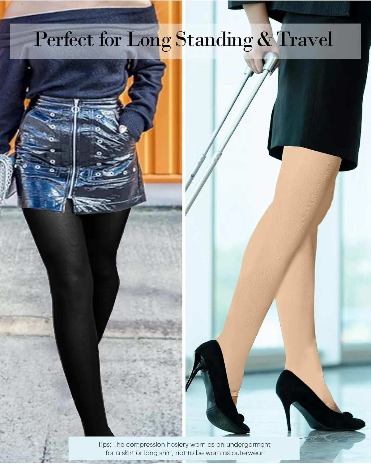 Medical Compression Pantyhose for Women 8-15mmHg, Graduated Support Footless Compression Tight, High Waist Circulation Compression Leggings, Comfort All Days, for Varicose Veins, Leg Pain(Nude, M)