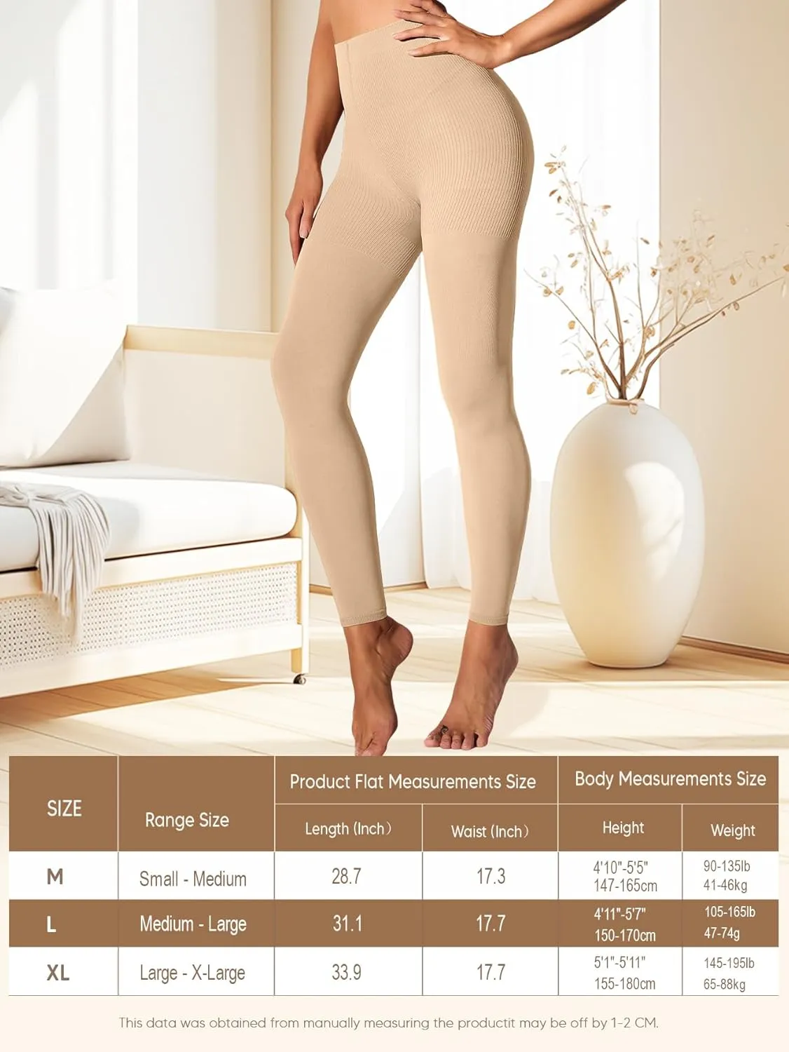 Medical Compression Pantyhose for Women 8-15mmHg, Graduated Support Footless Compression Tight, High Waist Circulation Compression Leggings, Comfort All Days, for Varicose Veins, Leg Pain(Nude, M)