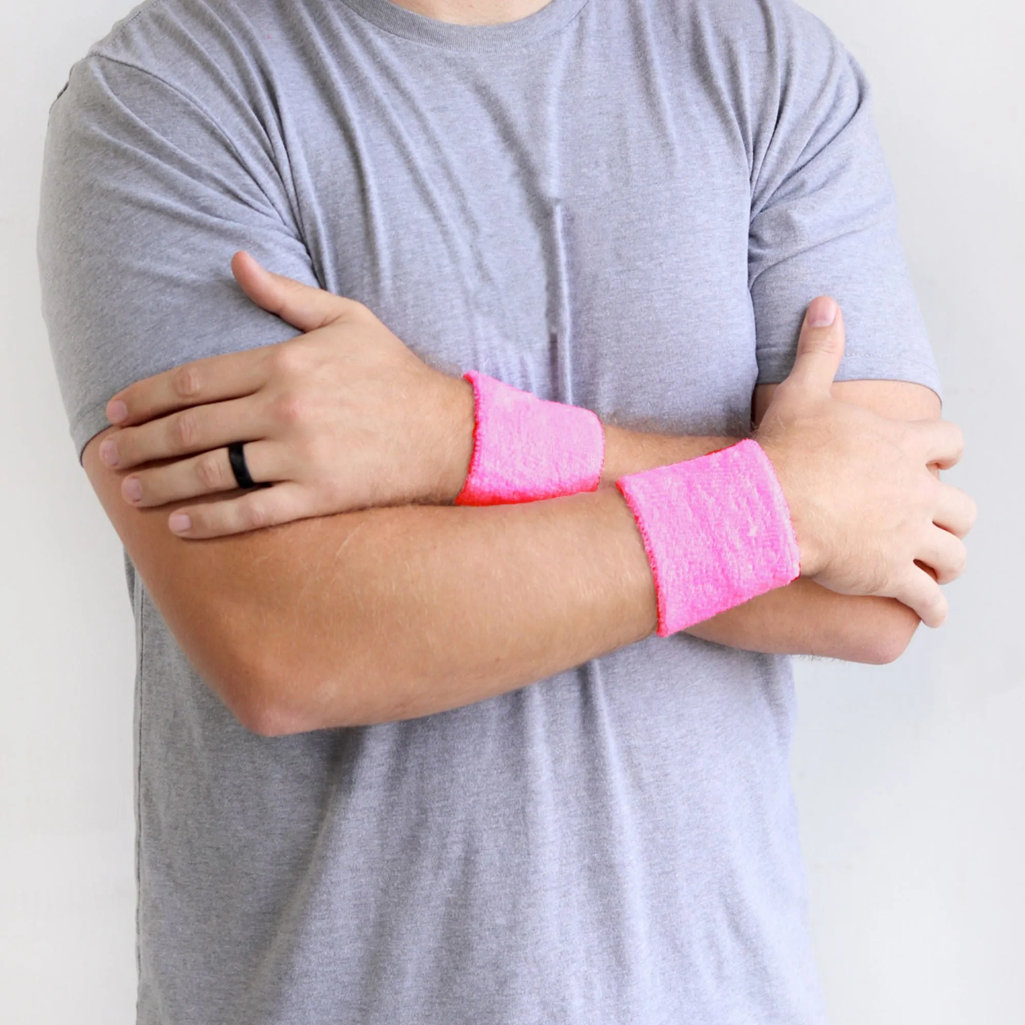 Medium Pink Wrist Sweatbands - 2 Pack