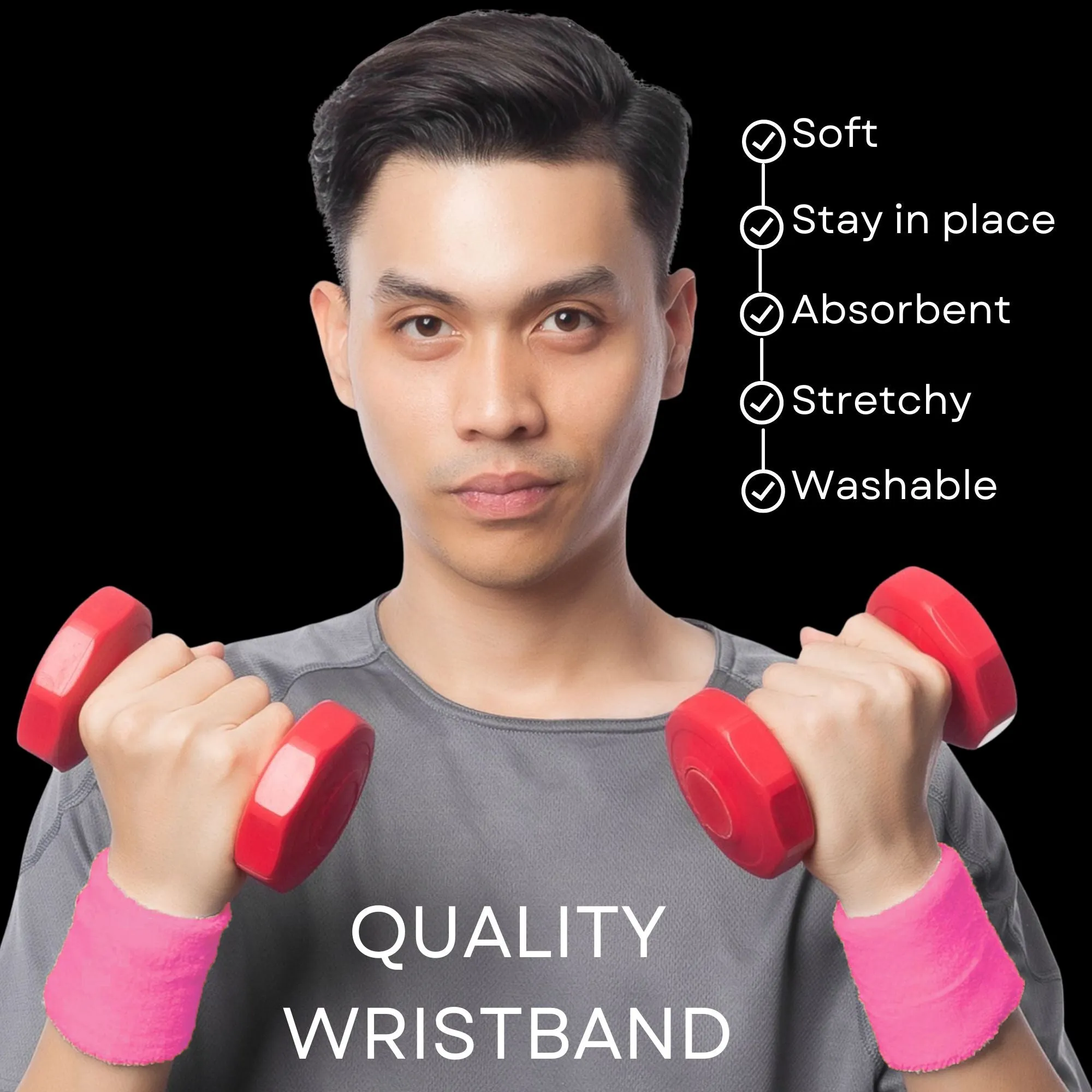 Medium Pink Wrist Sweatbands - 2 Pack