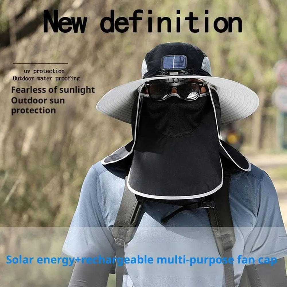 Men Women Wide Brim Sun Hats with 2 Solar Fan Waterproof Breathable Bucket Hat, UPF 50  Waterproof Breathable Hat (Style 4)