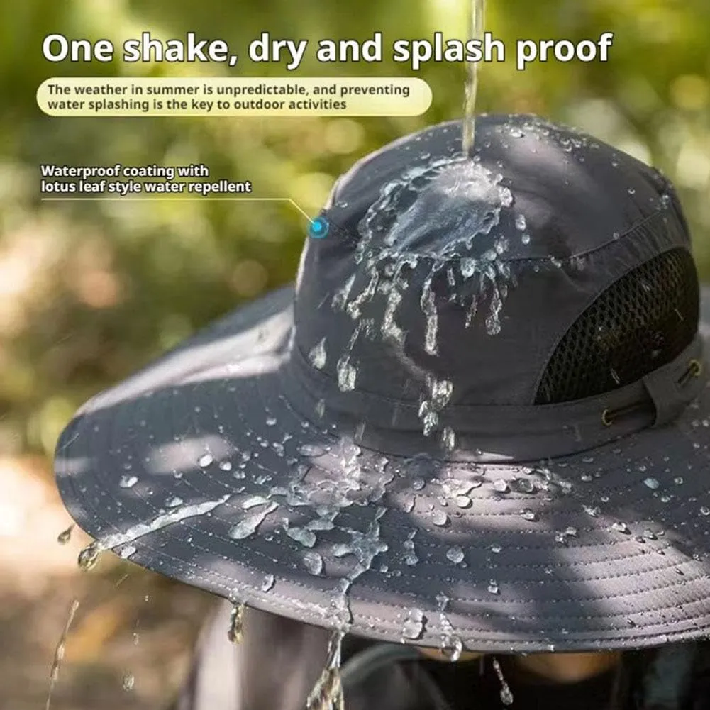 Men Women Wide Brim Sun Hats with 2 Solar Fan Waterproof Breathable Bucket Hat, UPF 50  Waterproof Breathable Hat (Style 4)