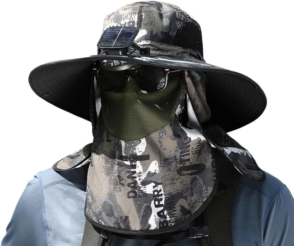 Men Women Wide Brim Sun Hats with 2 Solar Fan Waterproof Breathable Bucket Hat, UPF 50  Waterproof Breathable Hat (Style 4)
