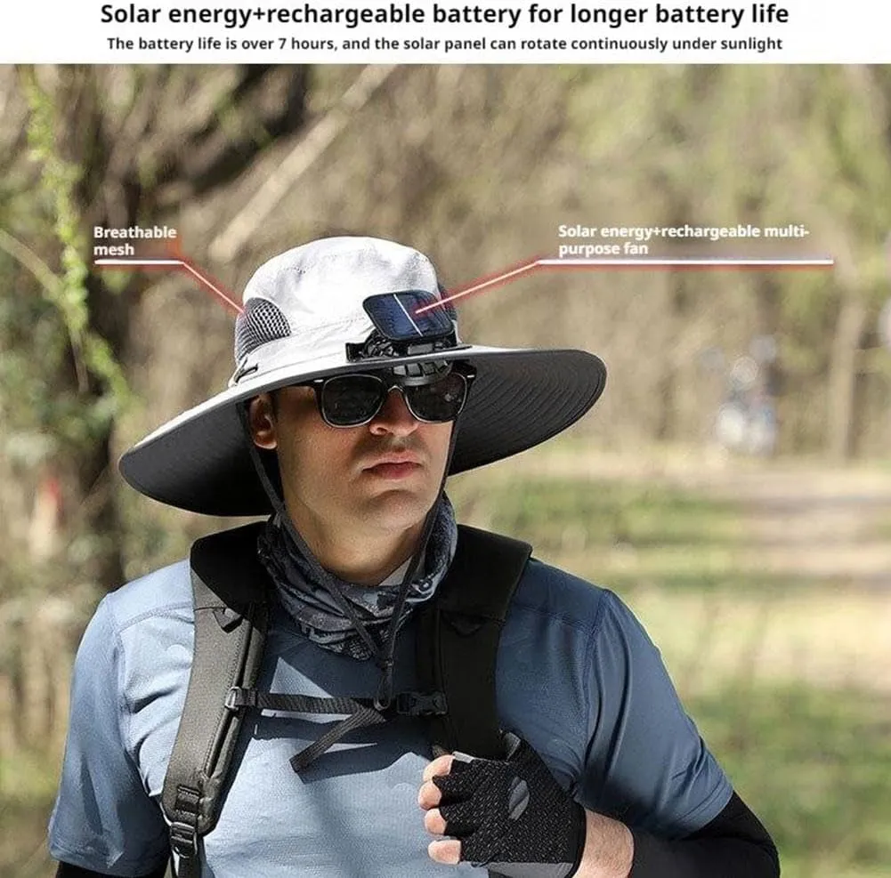 Men Women Wide Brim Sun Hats with 2 Solar Fan Waterproof Breathable Bucket Hat, UPF 50  Waterproof Breathable Hat (Style 4)