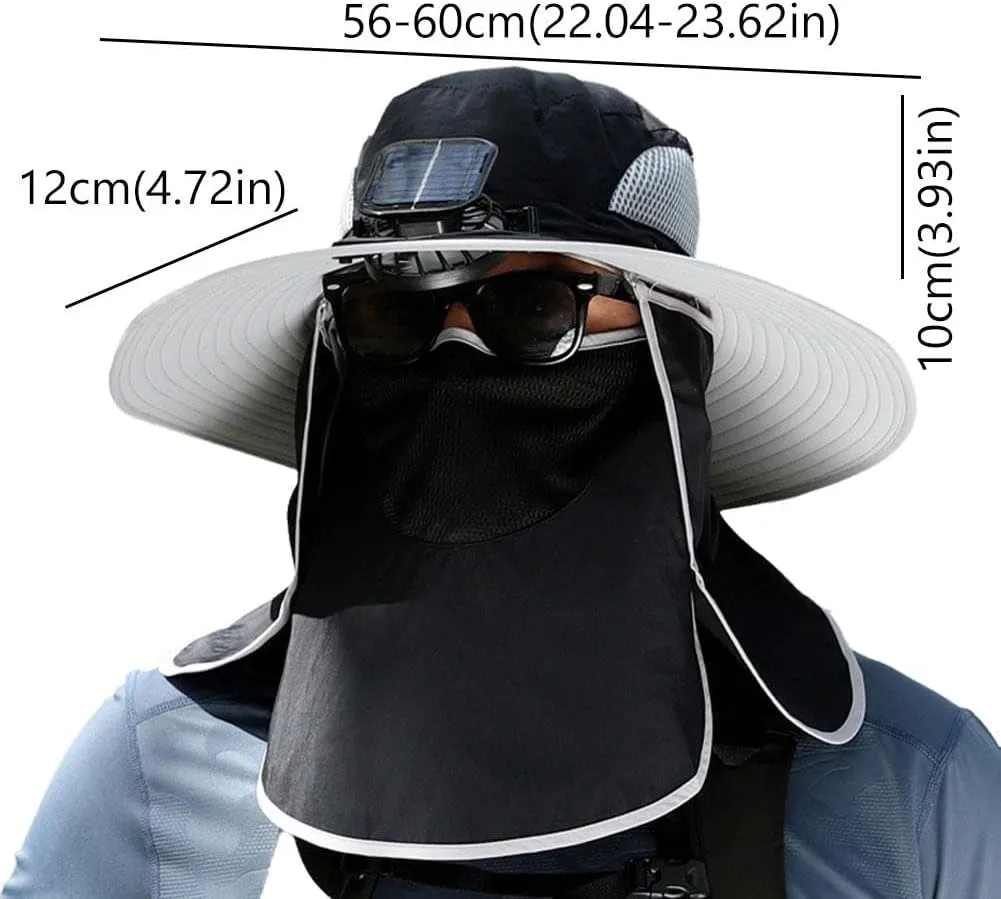 Men Women Wide Brim Sun Hats with 2 Solar Fan Waterproof Breathable Bucket Hat, UPF 50  Waterproof Breathable Hat (Style 4)