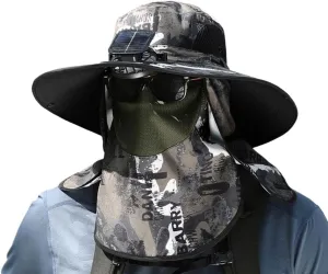 Men Women Wide Brim Sun Hats with 2 Solar Fan Waterproof Breathable Bucket Hat, UPF 50  Waterproof Breathable Hat (Style 4)