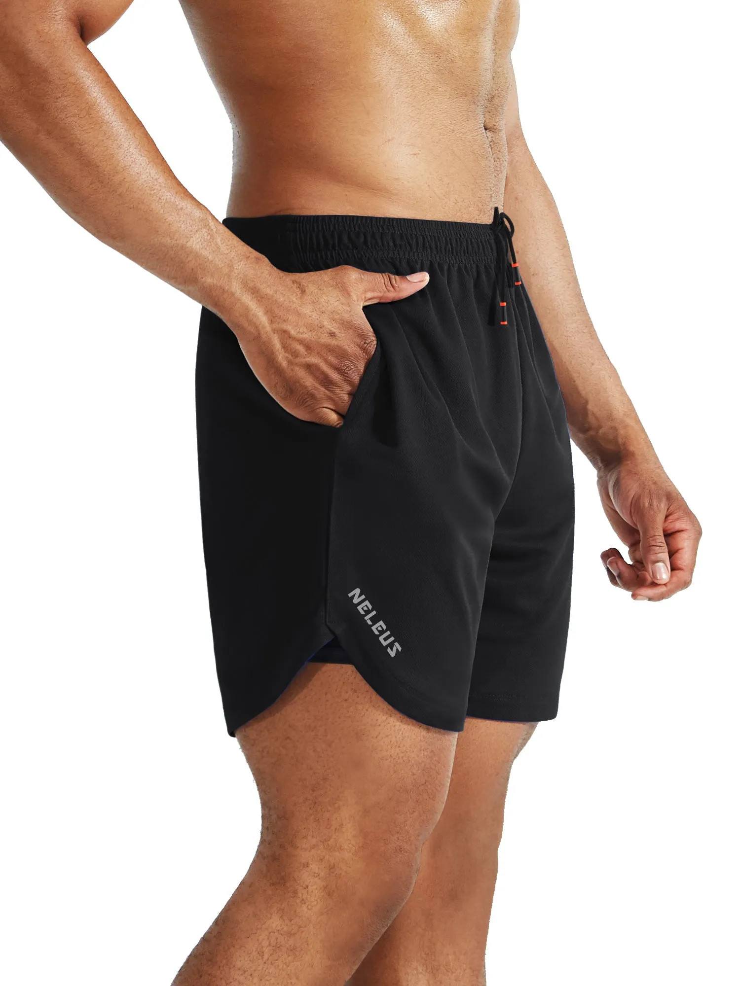 Mens 2 in 1 Dry Fit Workout Shorts w/ Liner & 3 Pa ckPockets,Black Gray Red