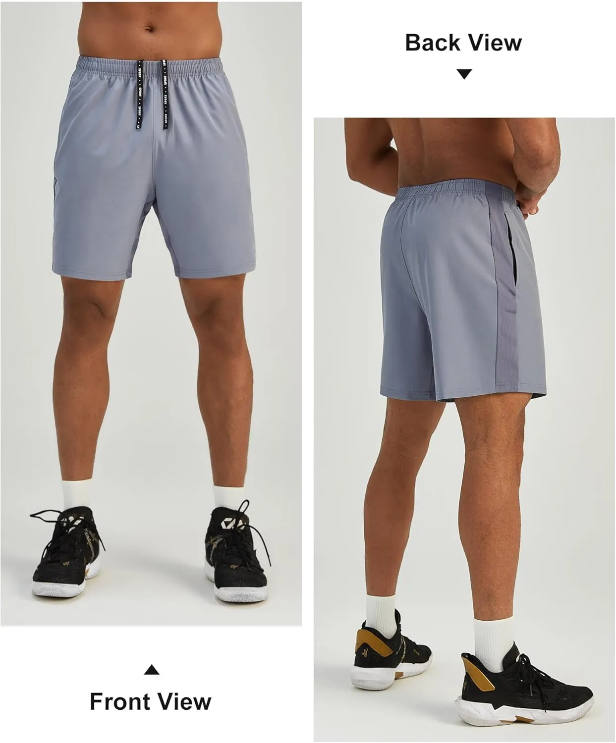 Mens 7'' Lightweight Athletic Shorts Quick Dry Gym Workout Running Shorts with Zipper Pockets