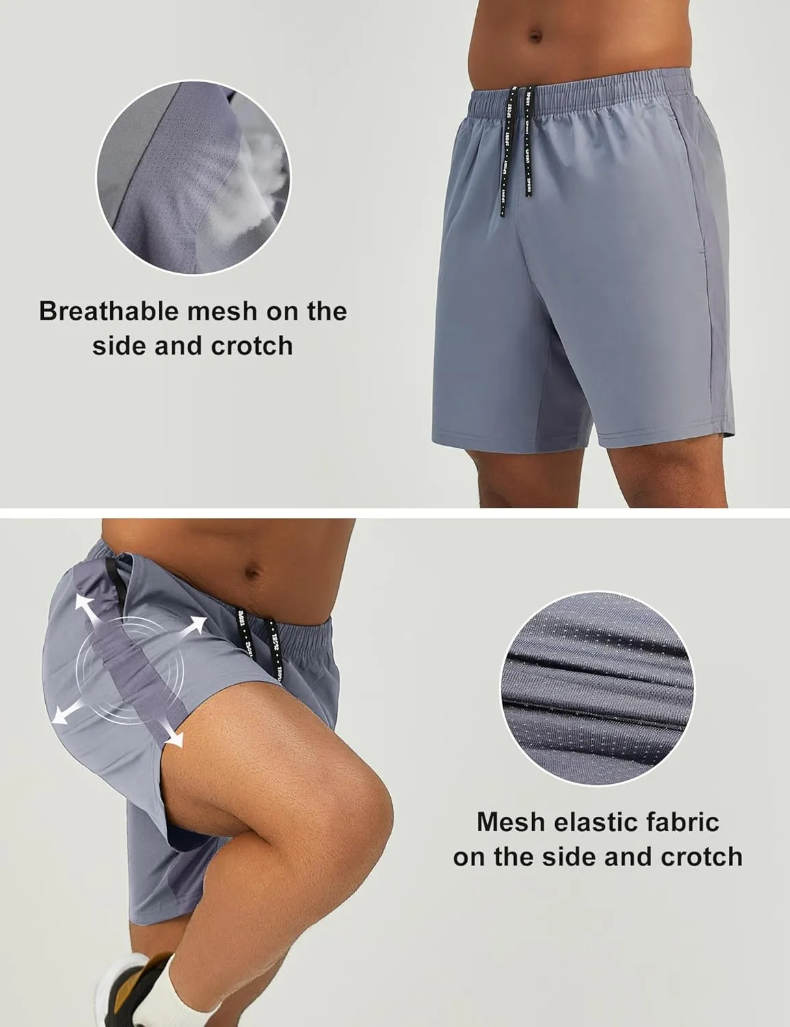 Mens 7'' Lightweight Athletic Shorts Quick Dry Gym Workout Running Shorts with Zipper Pockets