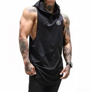 Mens Bodybuilding Stringer Hooded Gym Fitness Sleeveless Tank Top