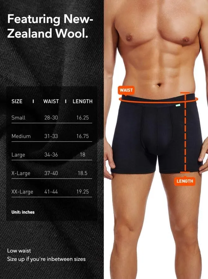 Mens Boxer Briefs Merino Wool Underwear Comfortable Pouch No Fly Moisture Wicking