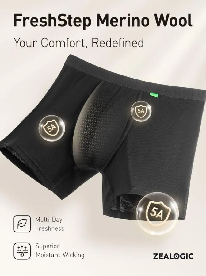 Mens Boxer Briefs Merino Wool Underwear Comfortable Pouch No Fly Moisture Wicking