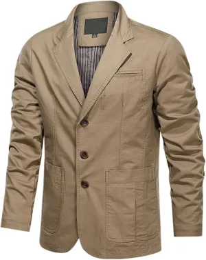 Mens Cargo Blazer Jacket Tactical Military Button Down Fashion Fall Work Sport Outoor Thermal Lapel Coat