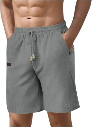 Mens Casual Linen Shorts Casual Cotton Linen Shorts Elastic Waist Short Pants Lightweight Short Summer Golf Shorts