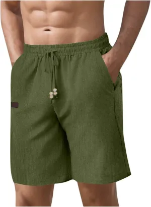 Mens Casual Linen Shorts Casual Cotton Linen Shorts Elastic Waist Short Pants Lightweight Short Summer Golf Shorts