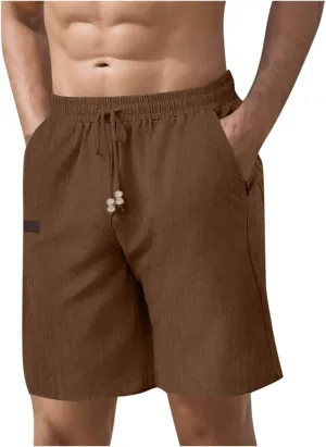 Mens Casual Linen Shorts Casual Cotton Linen Shorts Elastic Waist Short Pants Lightweight Short Summer Golf Shorts
