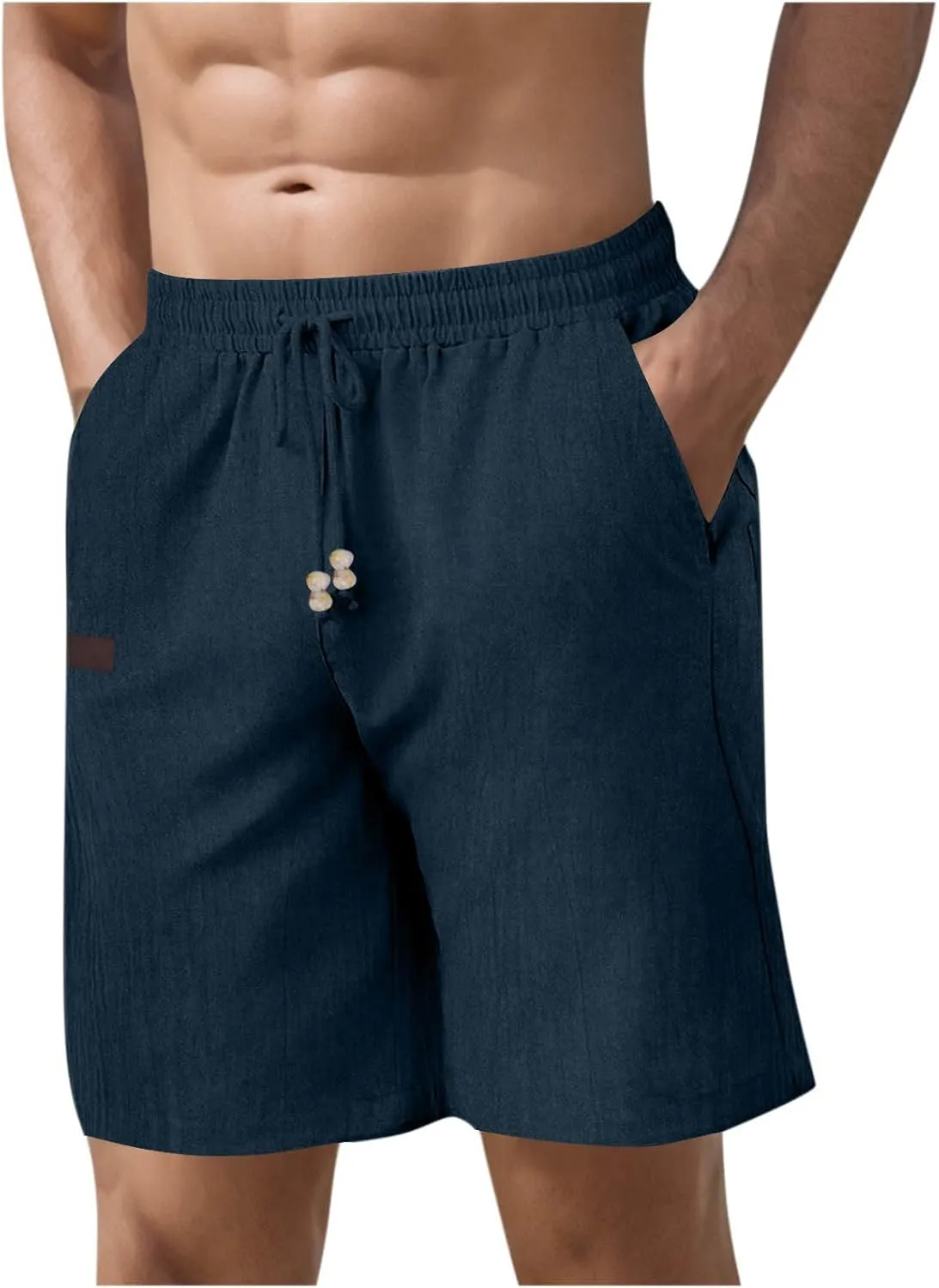 Mens Casual Linen Shorts Casual Cotton Linen Shorts Elastic Waist Short Pants Lightweight Short Summer Golf Shorts