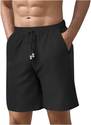 Mens Casual Linen Shorts Casual Cotton Linen Shorts Elastic Waist Short Pants Lightweight Short Summer Golf Shorts