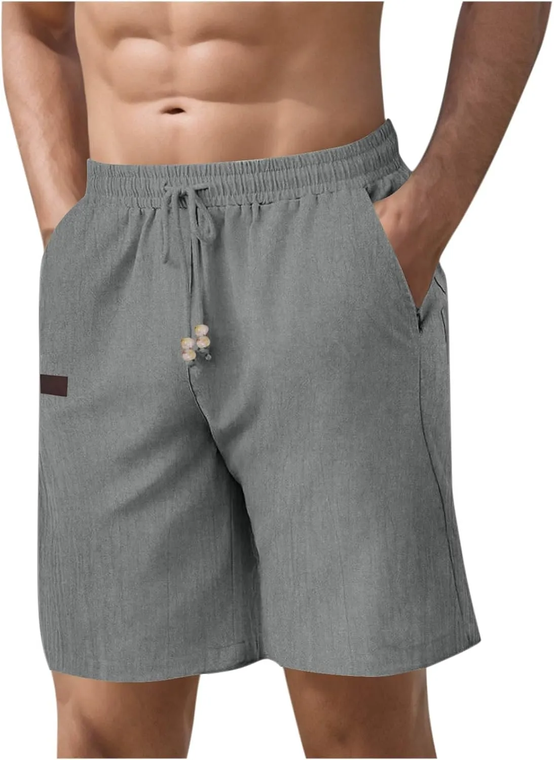 Mens Casual Linen Shorts Casual Cotton Linen Shorts Elastic Waist Short Pants Lightweight Short Summer Golf Shorts