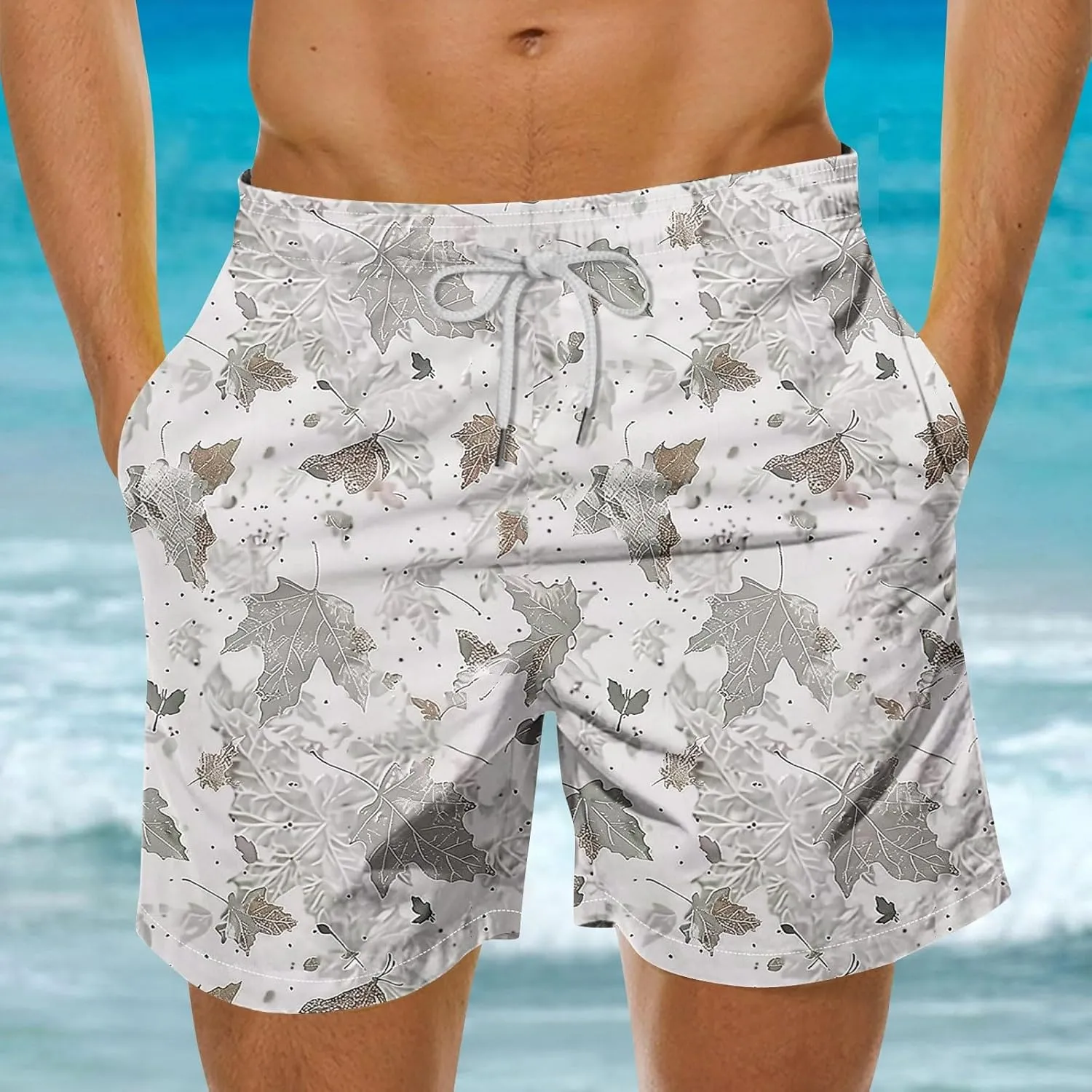 Mens Casual Linen Shorts Workout Running Sport Beach Summer Pant Drawstring Loose Fit Casual Trousers with Pocket