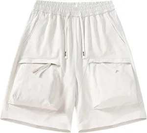Mens Casual Sweat Cargo Shorts Solid Color Casual Fashion Cargo Shorts for Men Drawstring Elastic Waist Pants