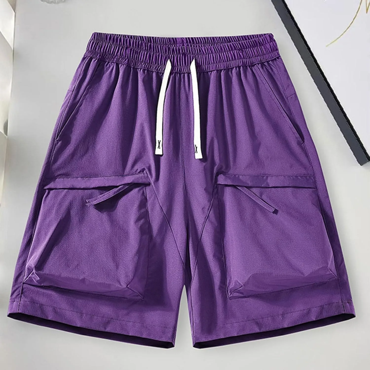 Mens Casual Sweat Cargo Shorts Solid Color Casual Fashion Cargo Shorts for Men Drawstring Elastic Waist Pants