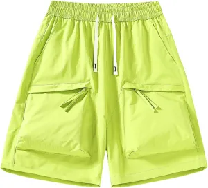 Mens Casual Sweat Cargo Shorts Solid Color Casual Fashion Cargo Shorts for Men Drawstring Elastic Waist Pants