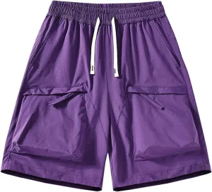 Mens Casual Sweat Cargo Shorts Solid Color Casual Fashion Cargo Shorts for Men Drawstring Elastic Waist Pants