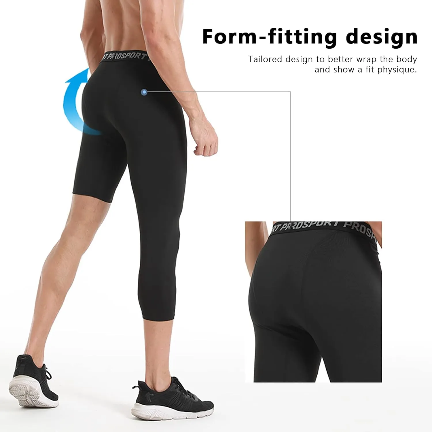 Men's Compression Pants One Leg Compression Tights for Basketball Capri 3/4 Athletic Leggings Cool Dry Baselayer