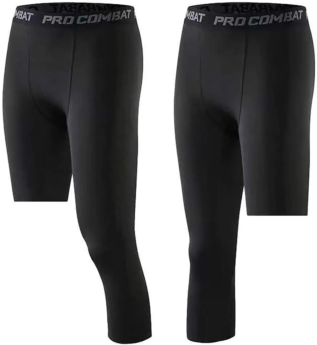 Men's Compression Pants One Leg Compression Tights for Basketball Capri 3/4 Athletic Leggings Cool Dry Baselayer