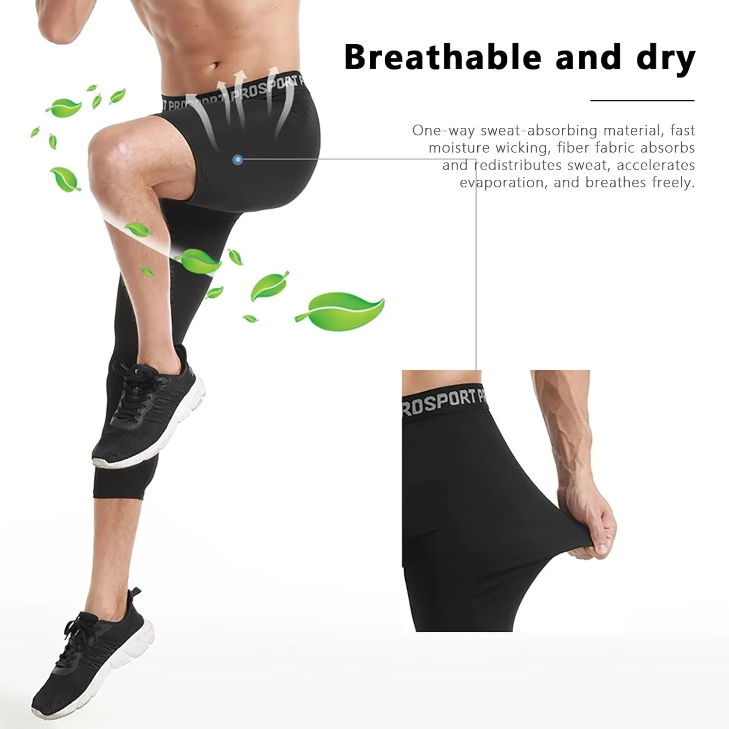 Men's Compression Pants One Leg Compression Tights for Basketball Capri 3/4 Athletic Leggings Cool Dry Baselayer