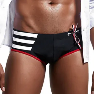 Mens Drawstring Strioed Swimsuit