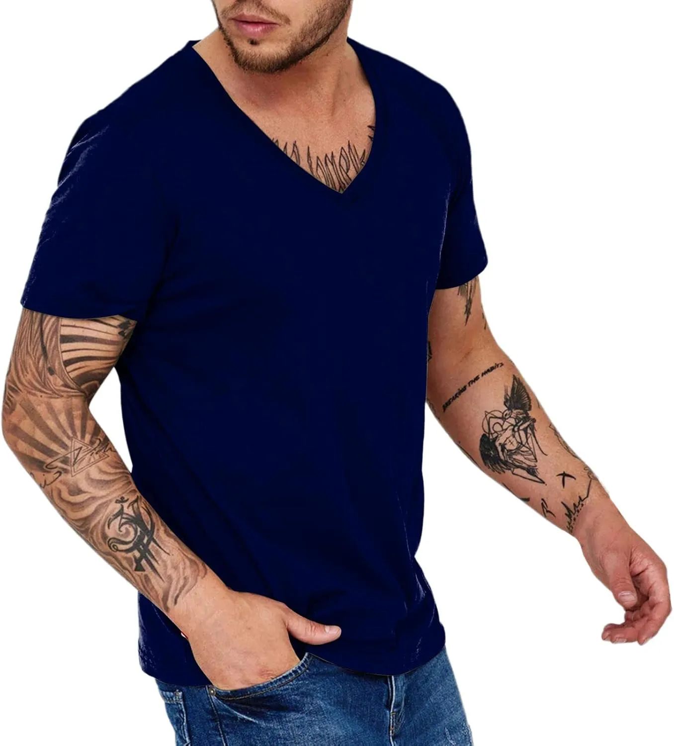 Mens Fitness V Neck Tshirts Plus Size Quick Dry Short Sleeve Stretch Casual Training Tops Workout Gym Running Muscle Shirts