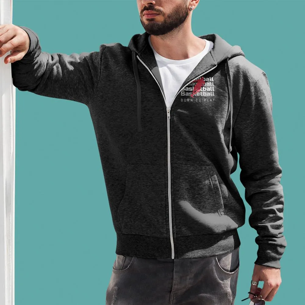 Mens Full Zip Basketball Logo Hoodie