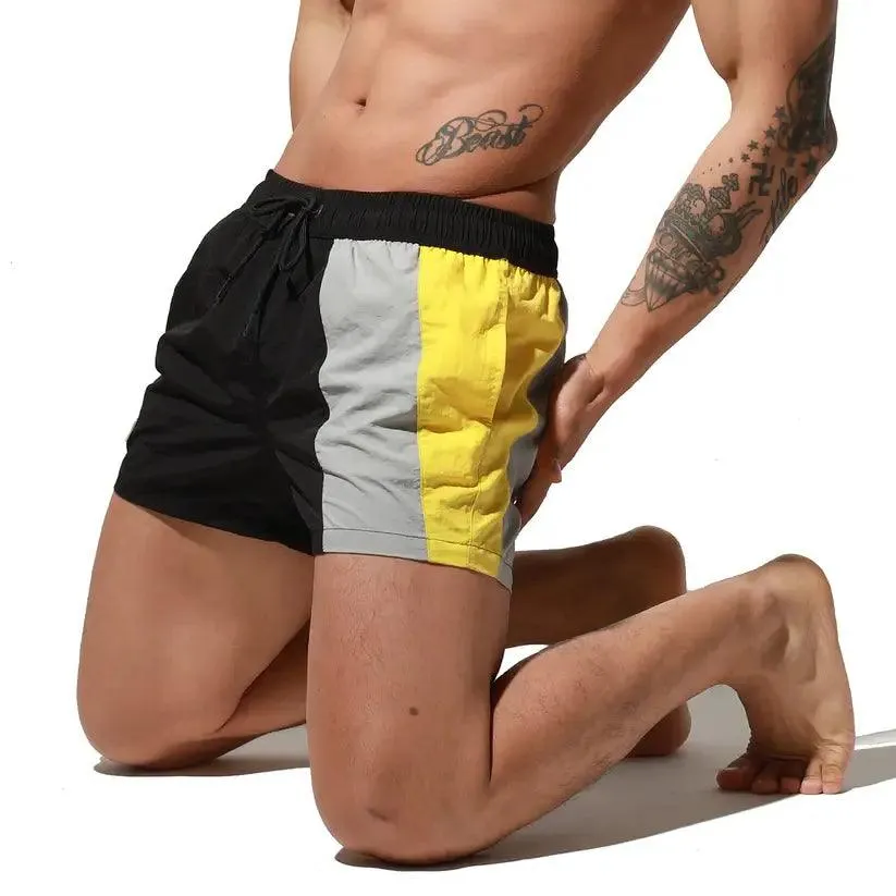 Men's Geometric Stitching Quick-Dry Board Shorts Nylon Swimwear
