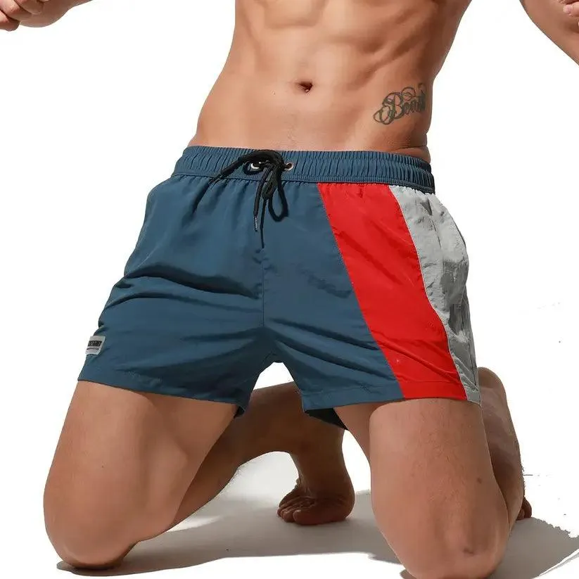 Men's Geometric Stitching Quick-Dry Board Shorts Nylon Swimwear