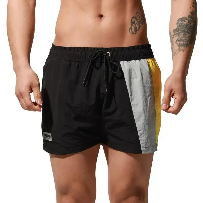 Men's Geometric Stitching Quick-Dry Board Shorts Nylon Swimwear