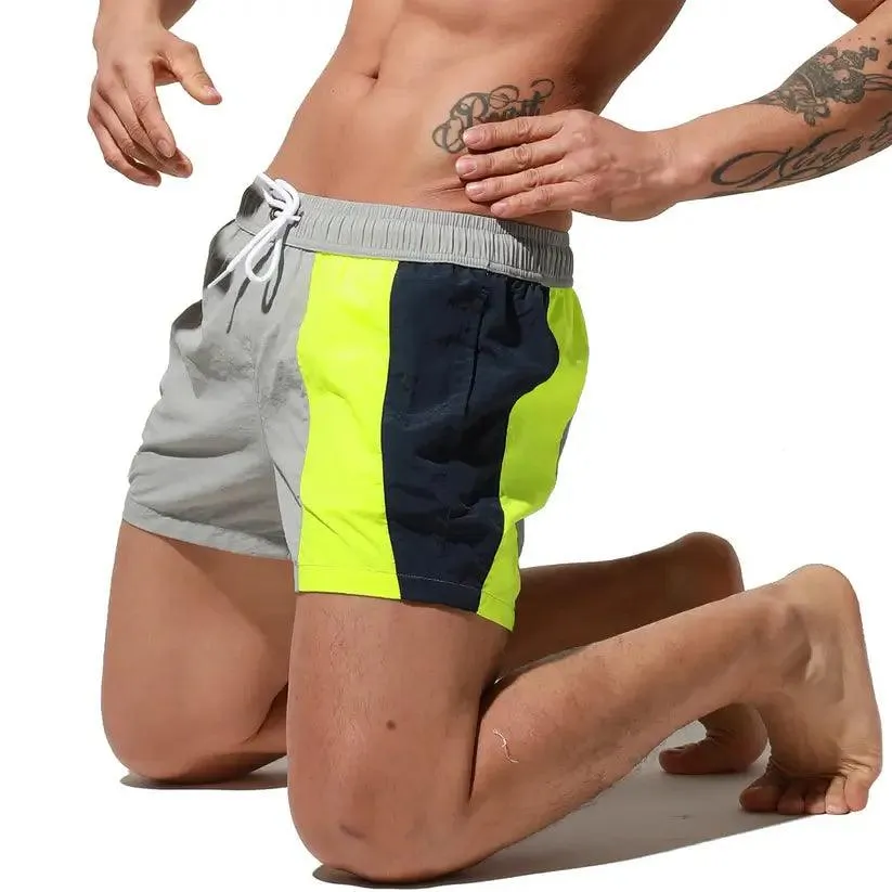 Men's Geometric Stitching Quick-Dry Board Shorts Nylon Swimwear