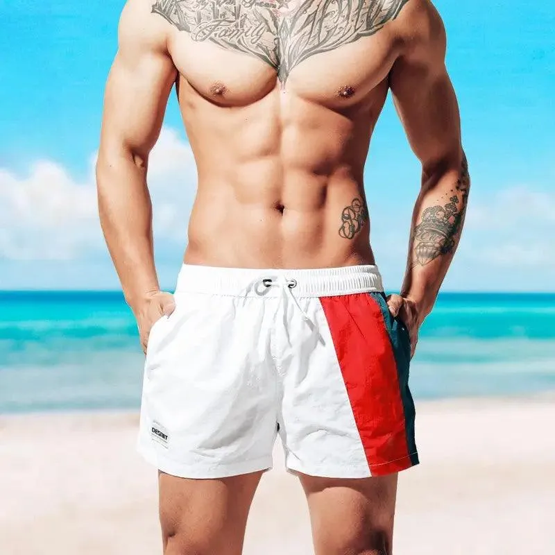 Men's Geometric Stitching Quick-Dry Board Shorts Nylon Swimwear