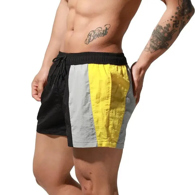 Men's Geometric Stitching Quick-Dry Board Shorts Nylon Swimwear