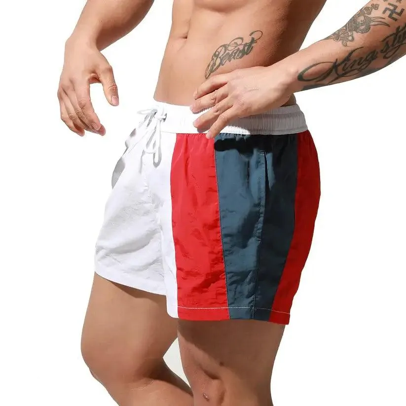 Men's Geometric Stitching Quick-Dry Board Shorts Nylon Swimwear